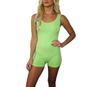 Shein Ribbed Lime Green Romper Extra Small
